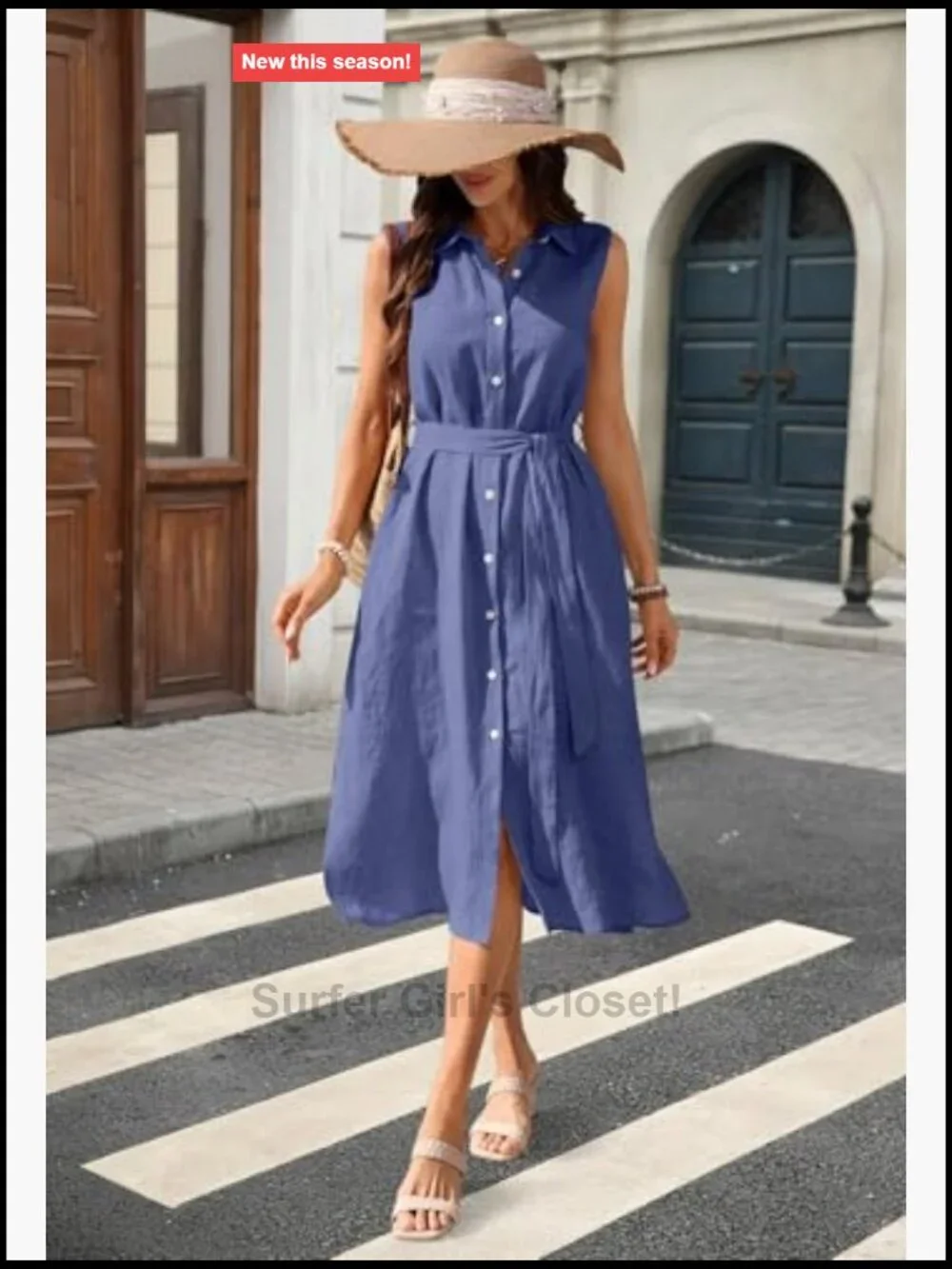 100% Linen Midi Dress Button Down Sleeveless Collared Shift with Pockets Summer